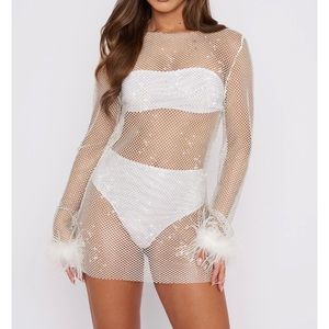 White fox boutique disco inferno long sleeve mini dress in white